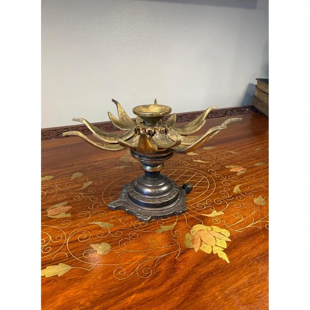 Vintage Brass Lotus‎ Candle or Incense Holder • Expanding Flower Design